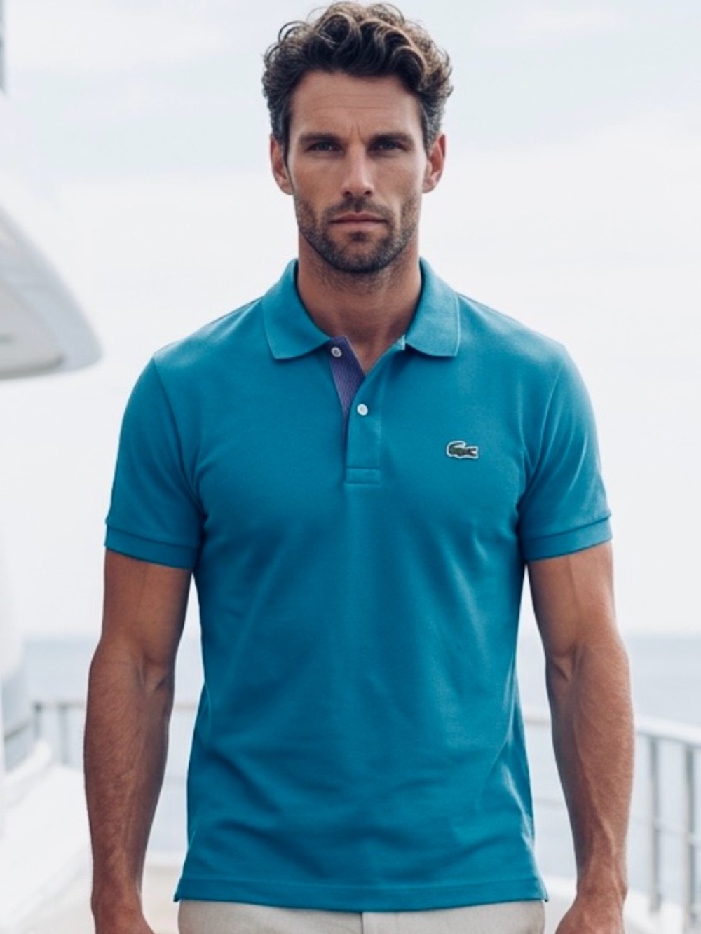 Lacoste Men’s Teal Blue Slim Fit Pique Polo Shirt with Crocodile Logo